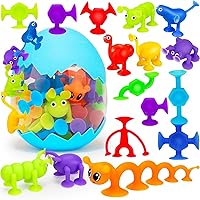 Joosharkidz 32PCS Toddler Suction Cup Bath Toys - Silicone Animals for Ages 1-8, Easter Egg Fillers, Party Favors & Sensory Travel Toys