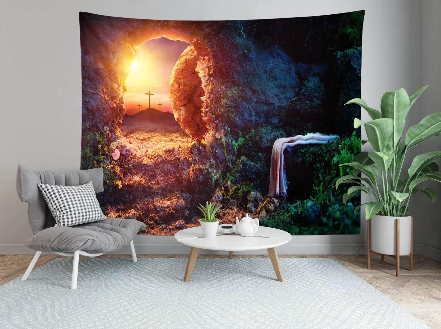 BELECO Jesus Tapestry - Empty Tomb, Crucifixion, Shroud Art Wall Decor - Resurrection of Jesus Backdrop with Cross - Easter, Church Poster - Home Decor for Bedroom, Living Room, Dorm Room