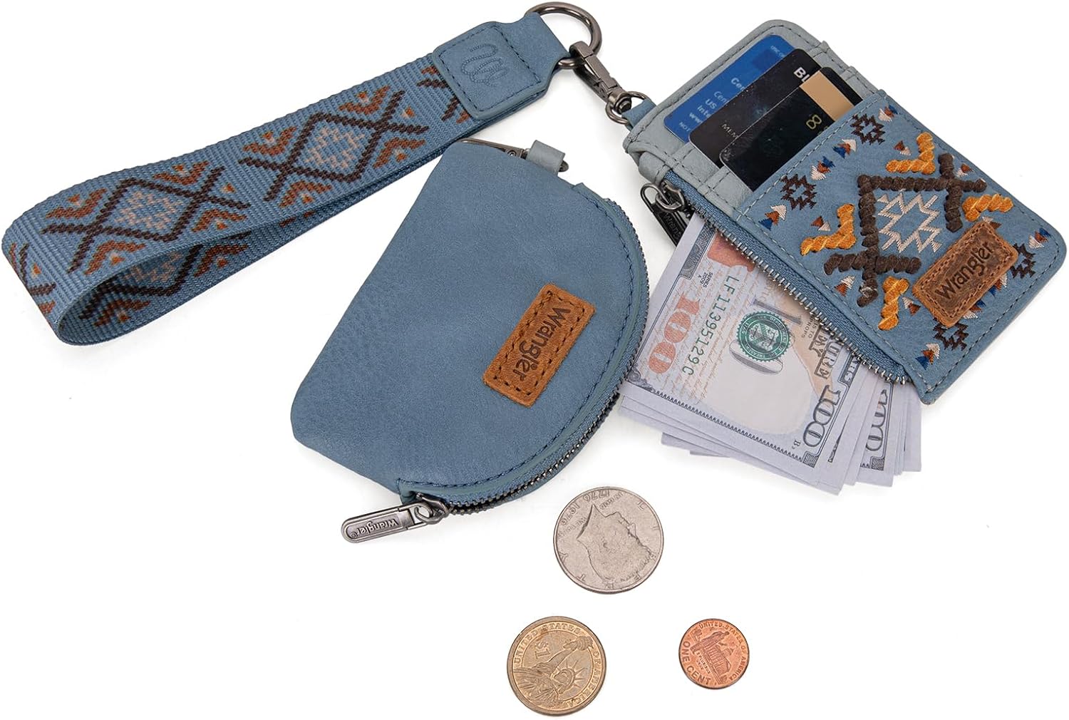 Wrangler Western Keychain Wristlet Wallets for Women Retro Dual Pouch Wristlet Credit Card Holder Wallet with Zipper Pocket WG2214-W0051JN - Image 4