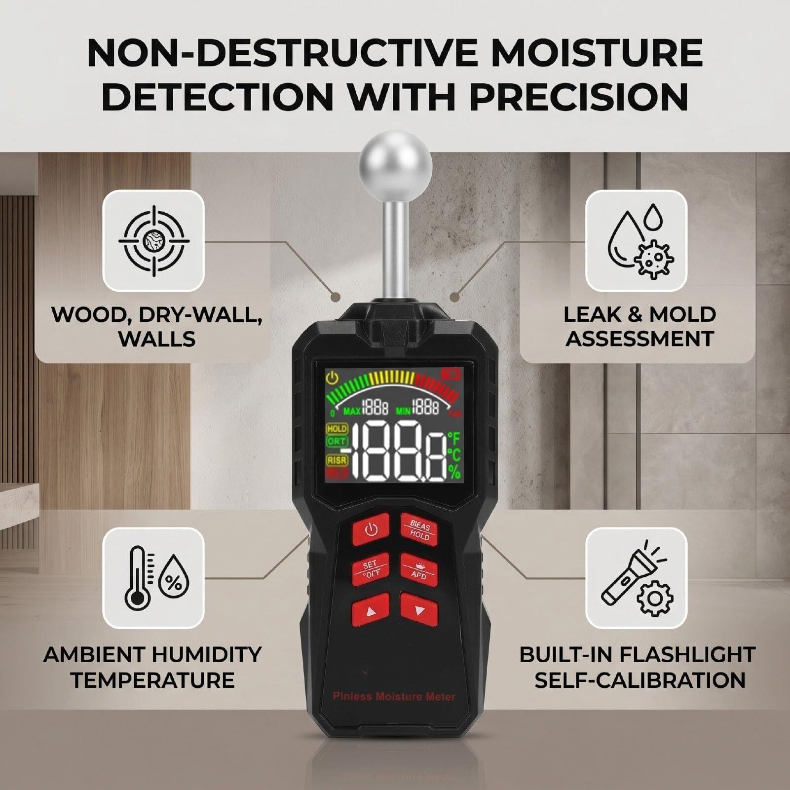 Medidor Humedad Sin Clavijas, HigróMetro Digital Y Detector Humedad
