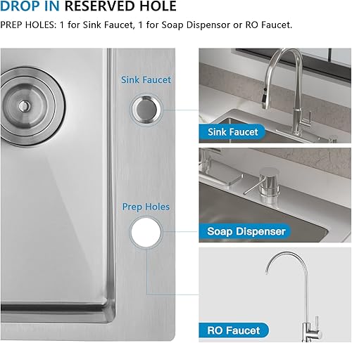 Miniatura 26 de Fregadero de lavandería de 25 x 22 pulgadas, montaje superior, acero inoxidable T304, calibre 16, 12 pulgadas de profundidad, fregadero individual