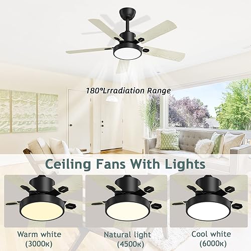 Miniatura 5 de ghicc Ventilador de techo con luz ventilador de techo moderno con control remoto para exteriores e interiores motor de CC silencioso reversible y