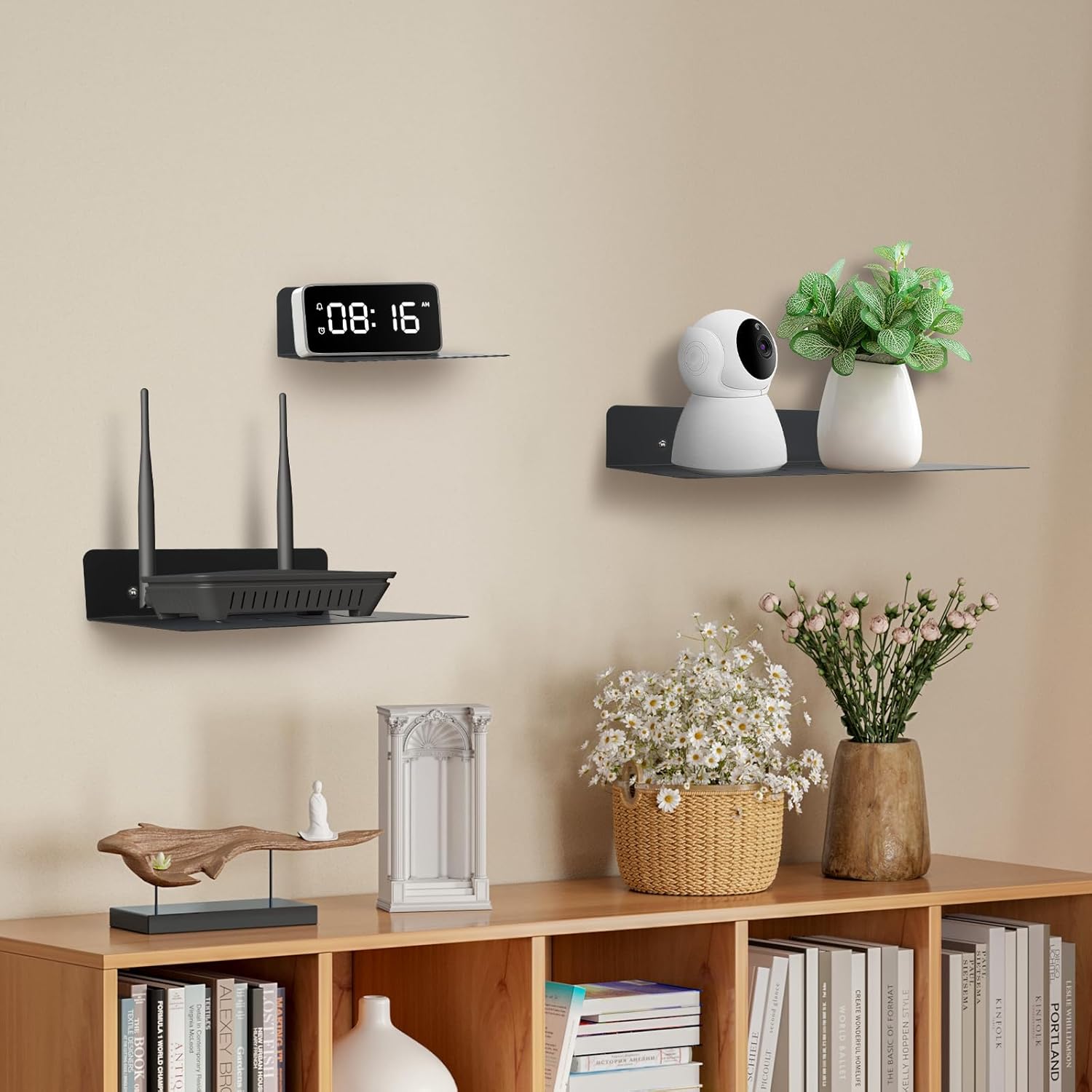 Steel Floating Shelves for Wall,Small Wall Shelf，Suitable for Bedroom, Living Room, Bathroom, Kitchen, Office (Black, 2Pack 11.81x8.46 in)