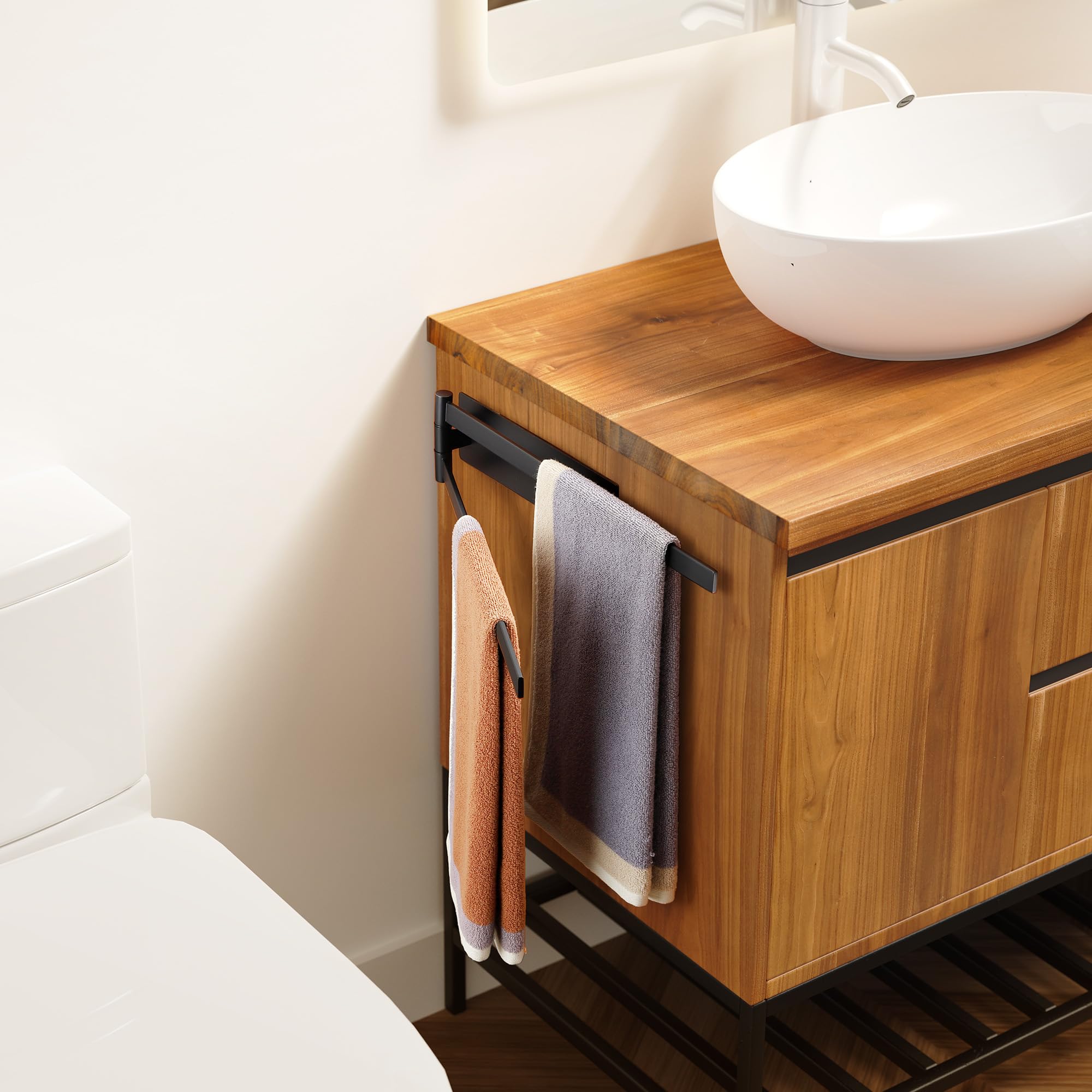 Porta Asciugamani Bagno Adesivo, Adesivo Portasciugamani Doppio e Girevole a 180°, Senza Foratura Porta Asciugamano da Parete in Acciaio SUS304, Nero Porta Salviette da Cucina e Doccia, 39cm