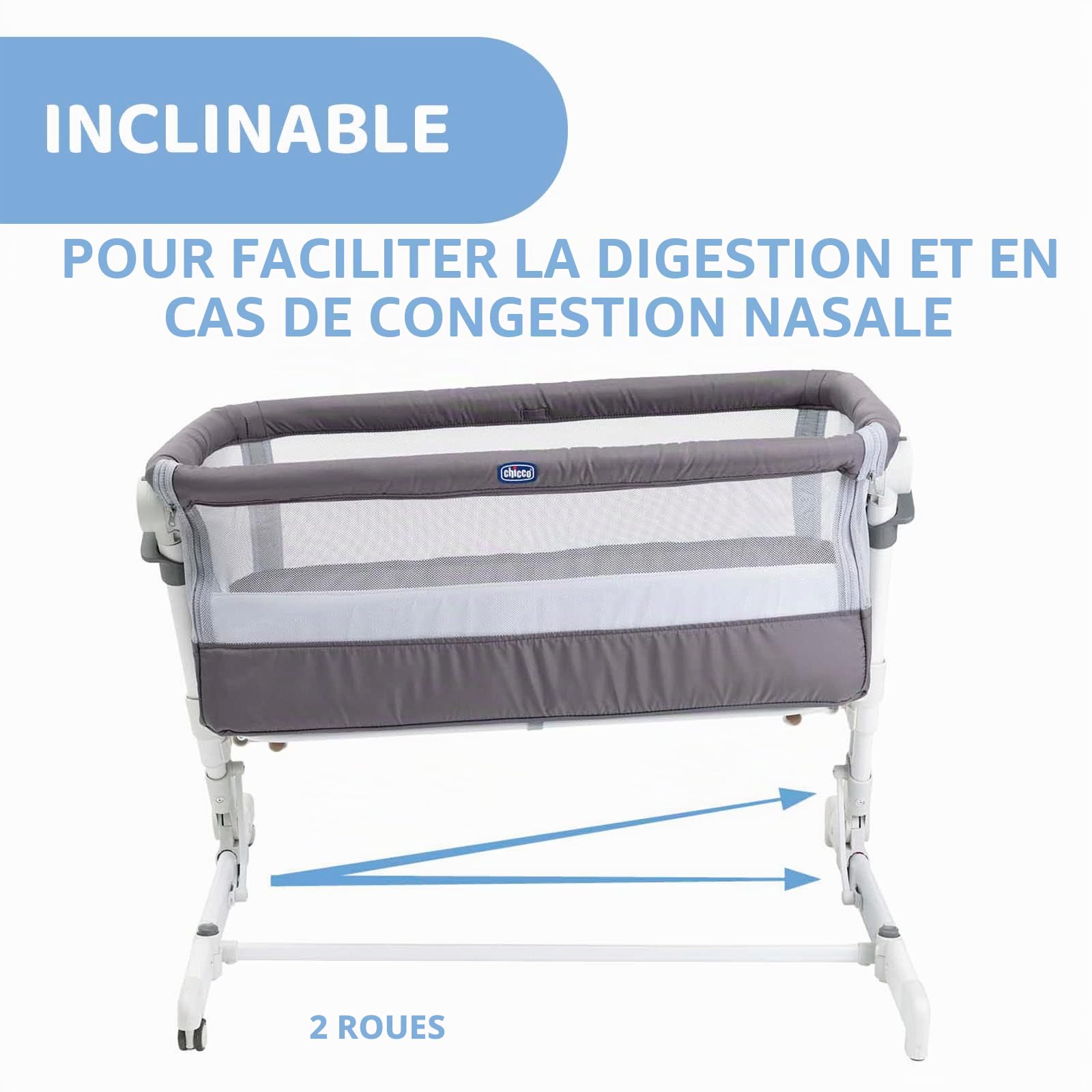 Chicco, Next2Me Pop Up Grey Mist Cododo, Lit d'Appoint pour Bébé, Hauteur Réglable, Inclinable, Facile à Installer et Transporter, Sac de Voyage Inclus, 6 Mois-9 kg, Atmosphere