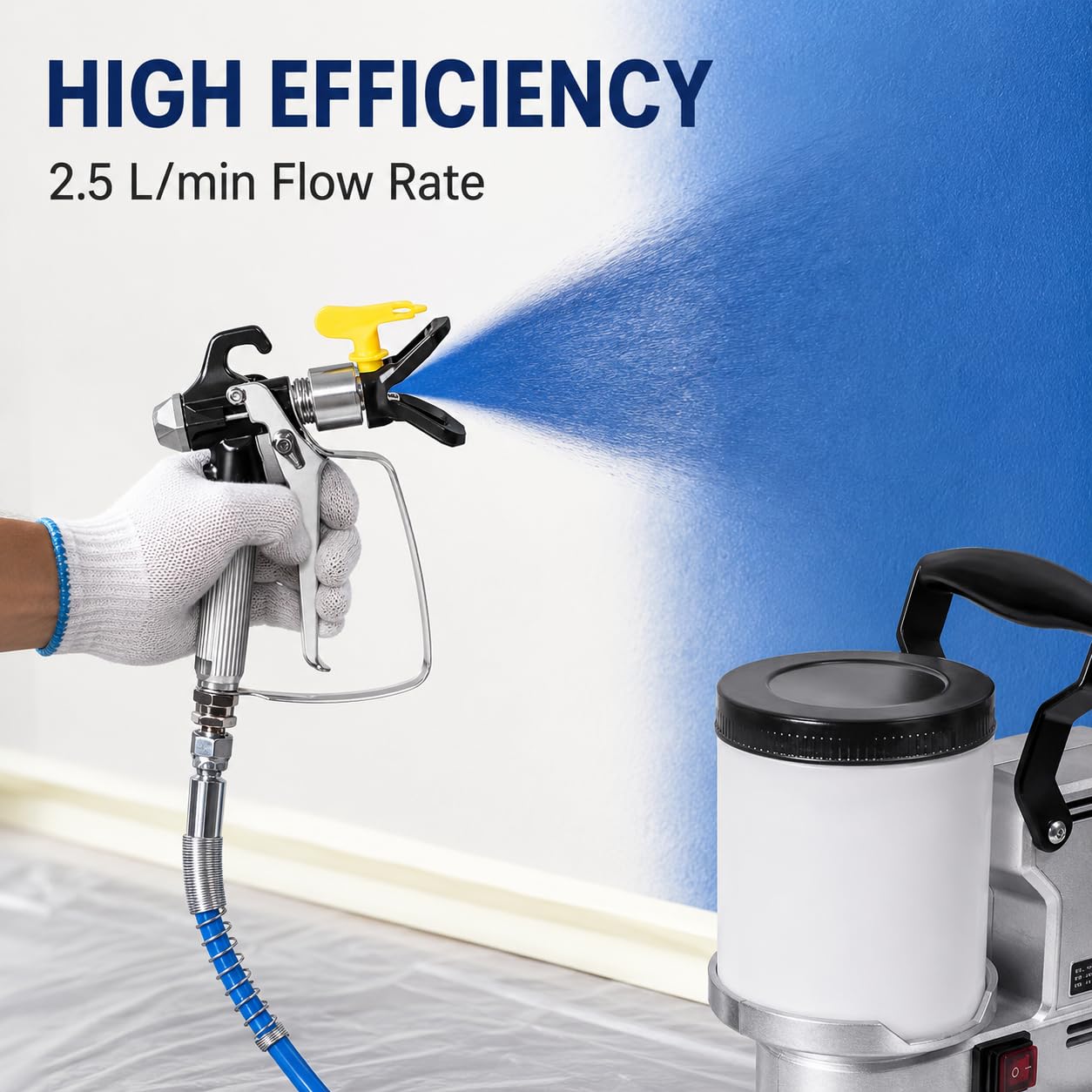 Przenośny Airless agregat malarski 1600 W, 220 V z 3 prędkościami, pojemność 2 l, natężenie przepływu 2,5 l/min, zawiera wąż 5 m do wydajnego malowania