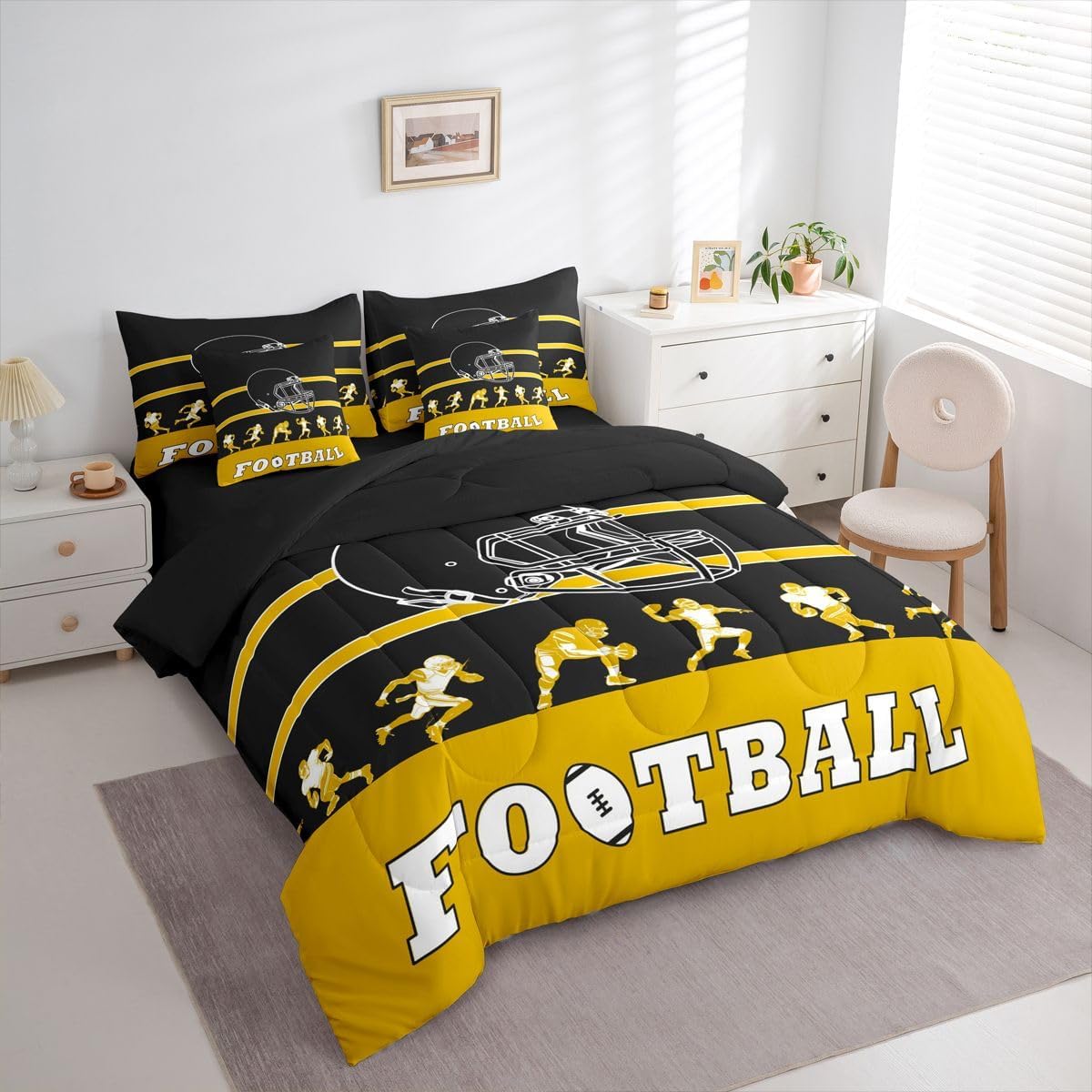 Erosebridal Full Bed in a Bag Boys Football Comforter Set with Sheets 7-Pieces All Season Football Bedding Sets with Comforter, Cushion Covers, Flat Sheet, Fitted Sheet and Pillowcase