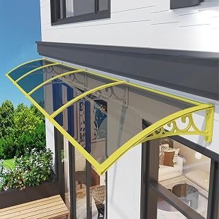 Awnings for Doors 24x35 in/60x90 cm, Door Awnings Exterior with Plastic Steel Bracket Kit, Gold Bracket Brown Panel Awnings for Patio Up Waterproof, Patio Awnings for Shade and Rain