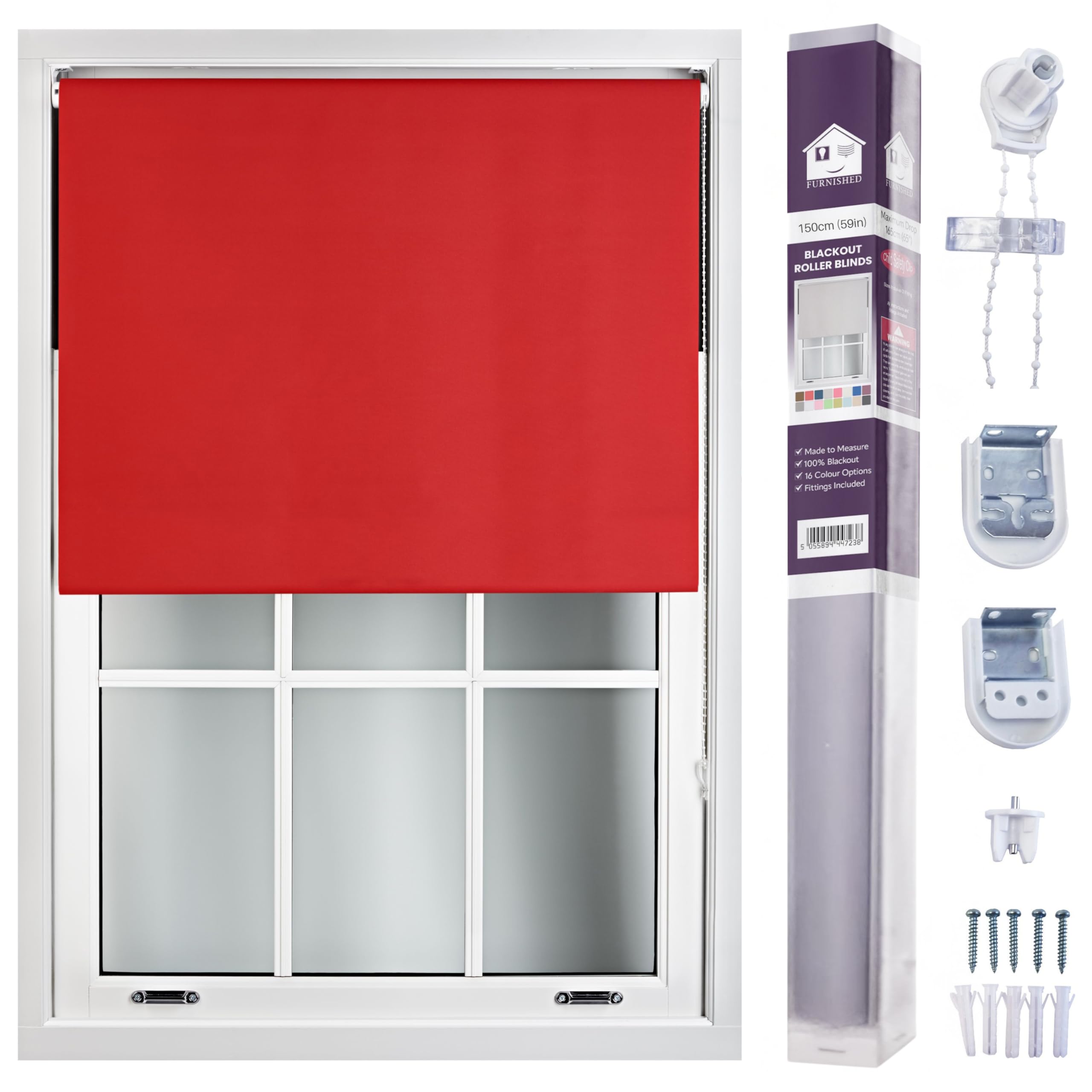 Furnished Made To Measure Blackout Roller BlindsRed Roller Blind For Windows And Doors (W)150Cm (L)165Cm from B&Q