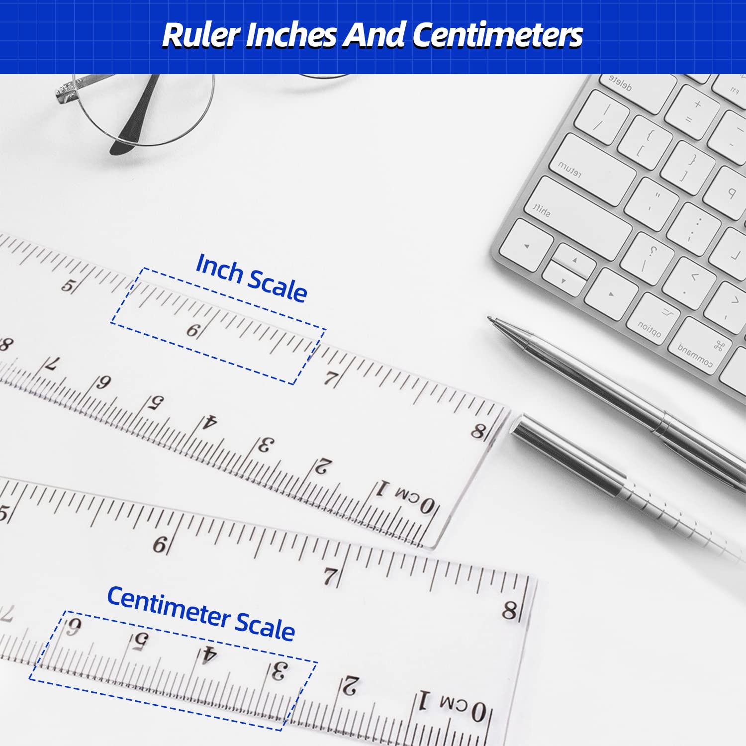 10Pcs Plastic Ruler Set, Clear Plastic Ruler Pack Straight Ruler Inches