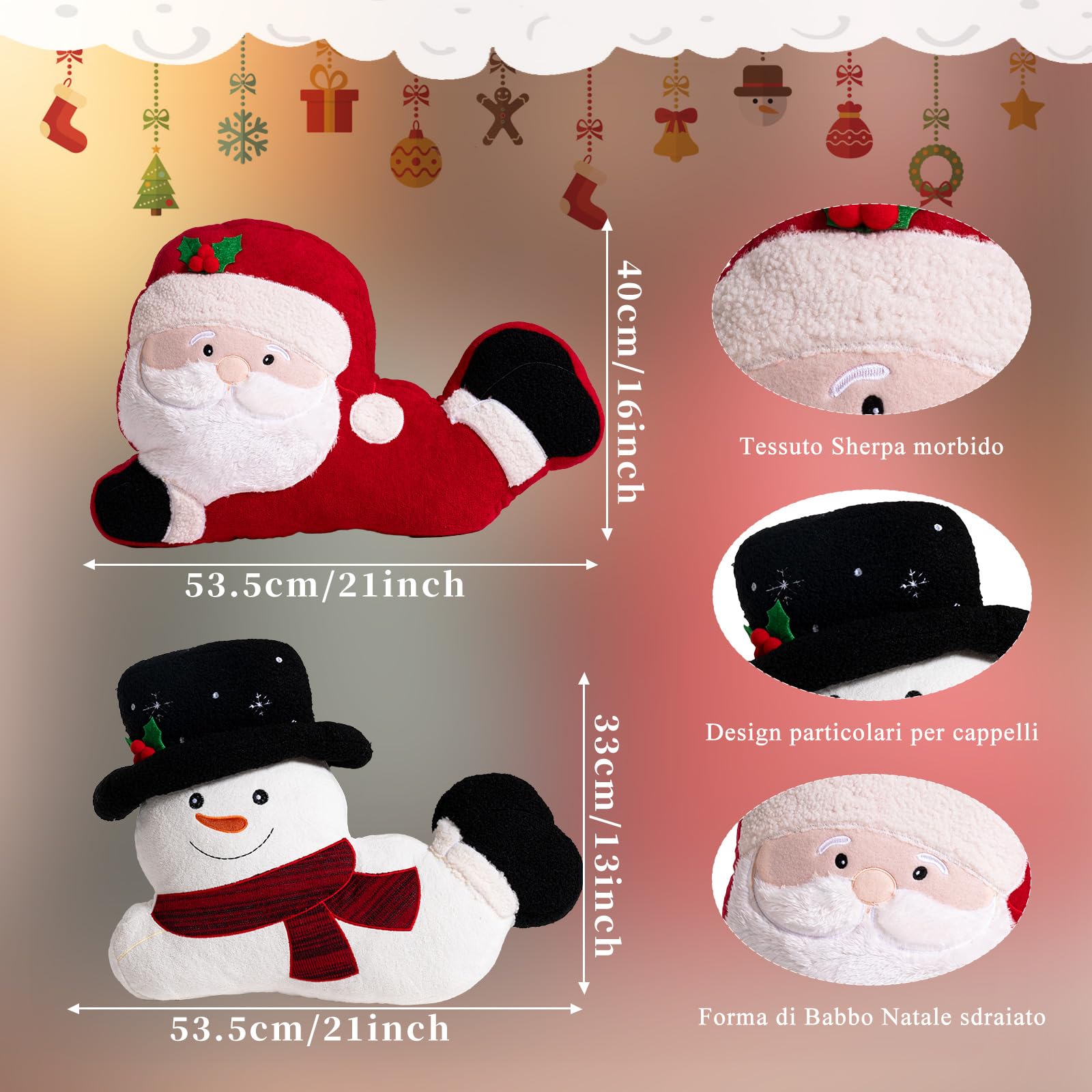 Lanpn Set di 2 Pezzi Cuscino Natalizio, Cuscino Decorativo Babbo Natale e Pupazzo di Neve Cuscini Decorativo Natalizio Cuscinis decorativo invernale per Regalo Party Letto Divano Decorazioni natalizia