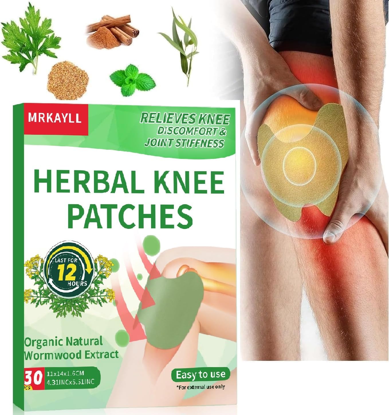 30Pcs Knee Pain Relief Patch, Warming Herbal Plaster Pain Patches, Knee Patches for Pain Relief Bone on Bone Extra Strength,12 Hour Long Lasting Relief of Joint Pains