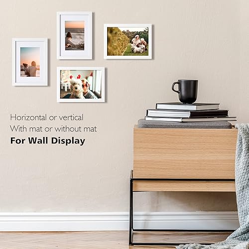 Miniatura 5 de KINLINK Marco A5 blanco, marco de fotos de madera con plexiglás para imagen de 4 x 6 con paspartú o A5 sin paspartú, pared y mesa, diploma