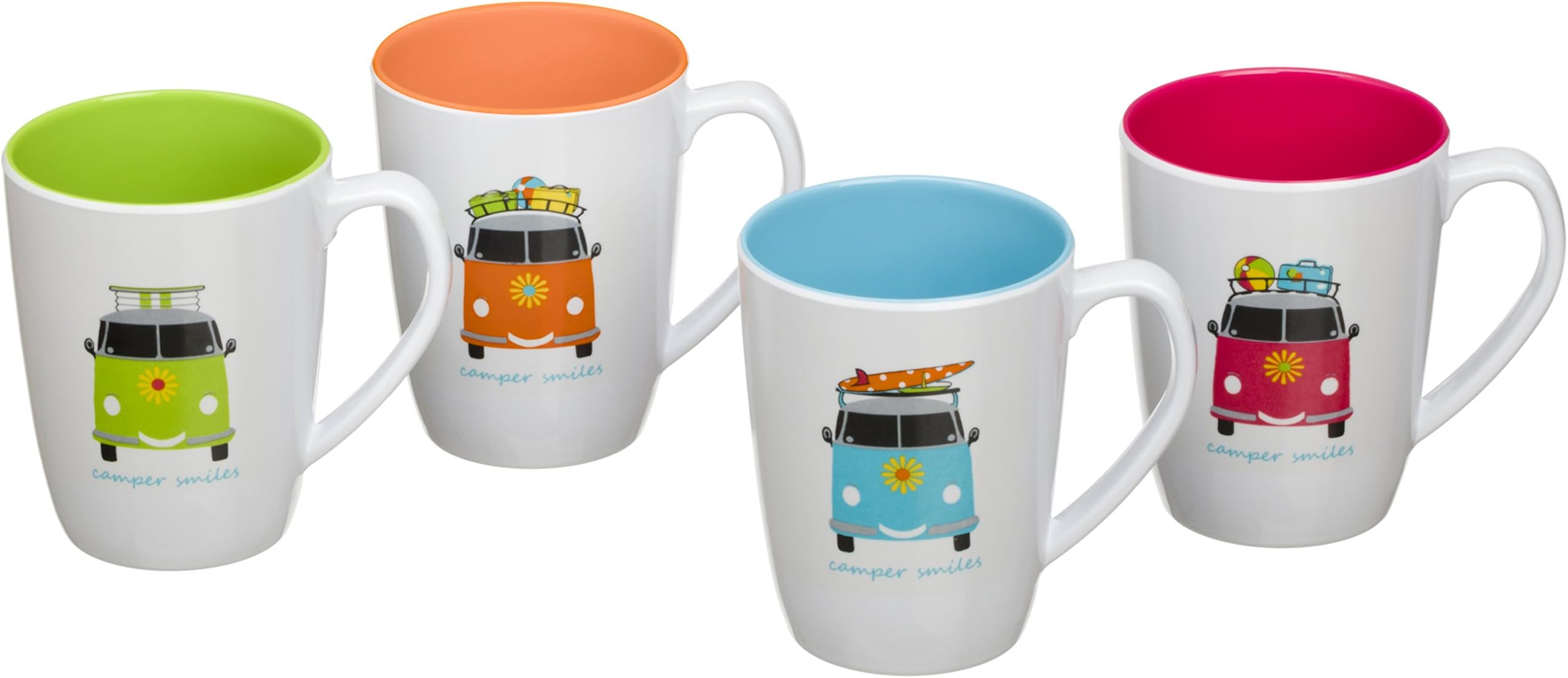 Flamefield Camper Smiles Melamine Mug Set - Multicolor- Pack of 4