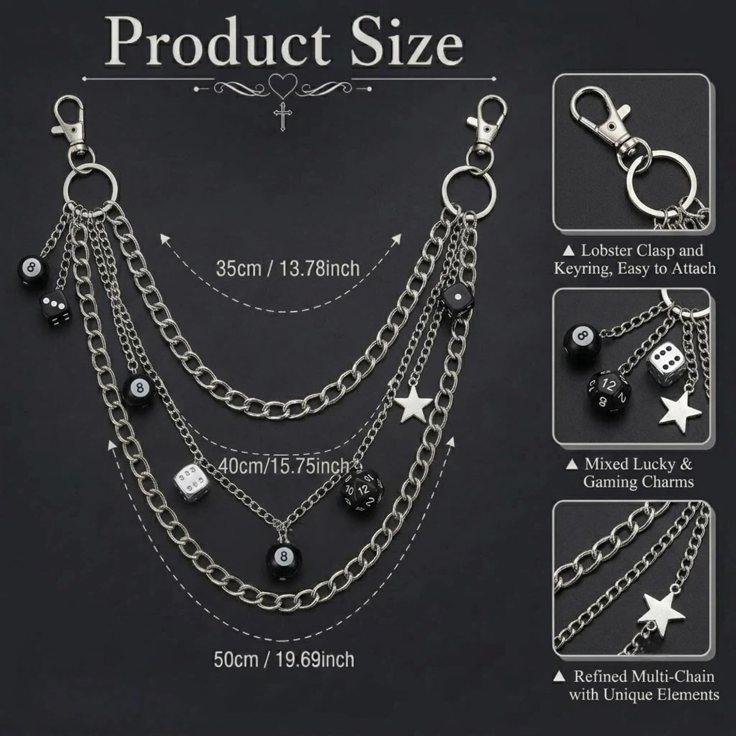 Pants Chain for Men Women Gothic Three-Layer Punk Jean Chain