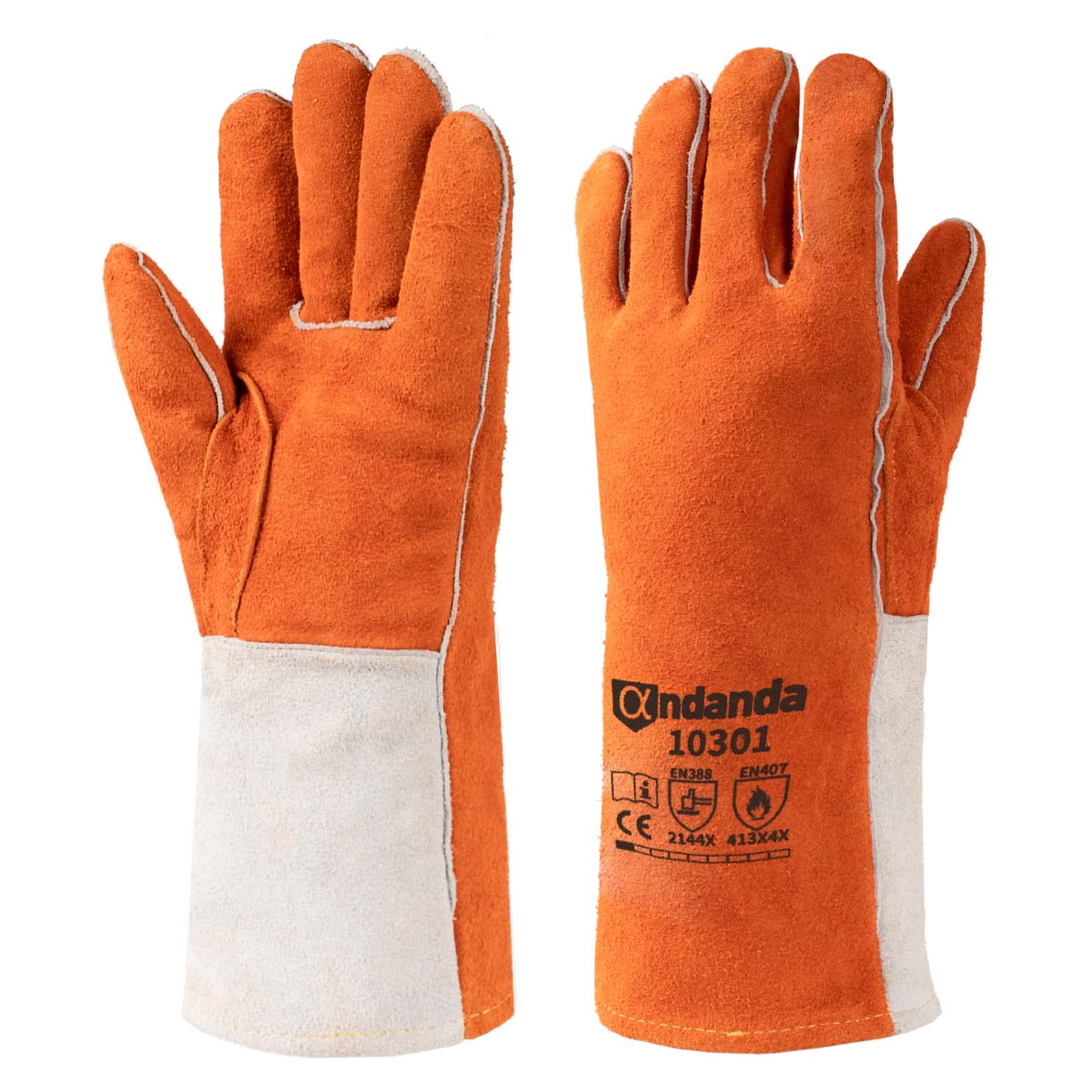 ANDANDA Gants de soudure en cuir forgé,33 cm,Résistants à la chaleur et au feu, les étincelles et les projections de soudure,Fonctionnent parfaitement pour les soudeurs
