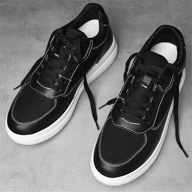 VIBLiSS Men's Elevator Shoes, Casual Invisible Height Increasing Shoes Leather Breathable Walking Trainers