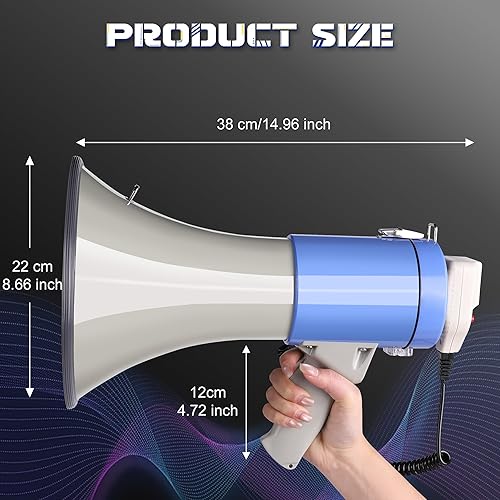 Miniatura 14 de MyMealivos 50W Bluetooth Megaphone with Rechargeable Battery-Professional Bullhorn with Siren&240s Recording Supports USB/SD/3.5mm Aux-1600ft Range