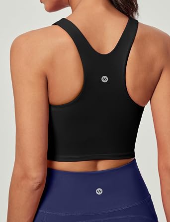 Ewedoos Tank Tops with Built in Bras Longline Sports Bras for Women High Neck Racerback Sports Bra Padded Workout Crop