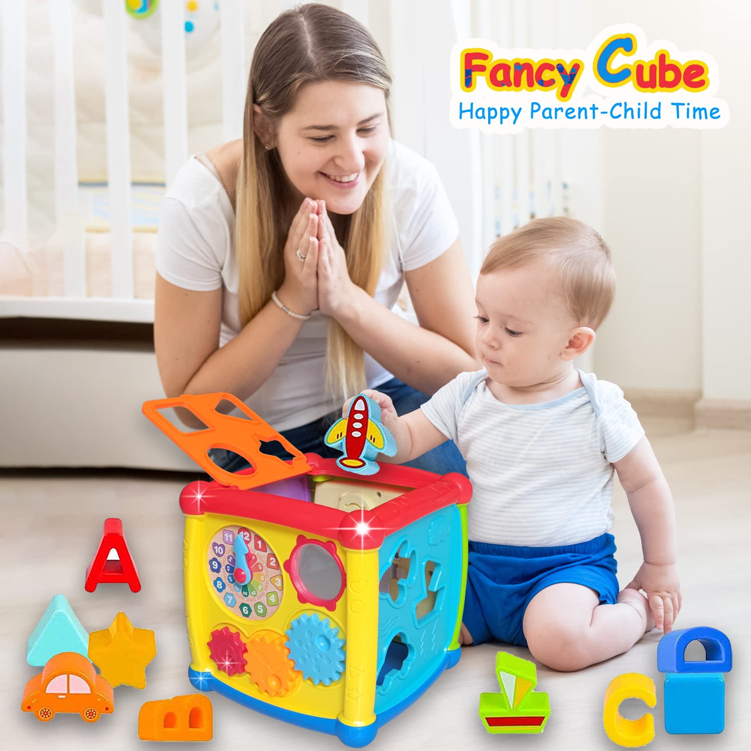 AMLGBTOP Giochi Bambini per 1 Anno 6 in 1 Educativi Cubo Montessori Giochi 1 Anno Multiattività Motor Centri Pianoforte Luce Musica Giochi Bambini 12 18 Mesi Natale Regalo Bambini 1 2 Anni