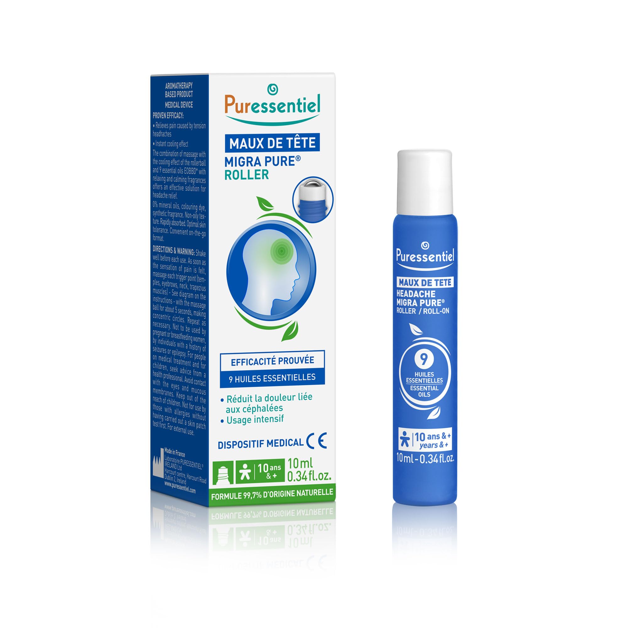 Puressentiel Roller Maux de Tête aux 9 Huiles Essentielles dès 10 ans 10 ml