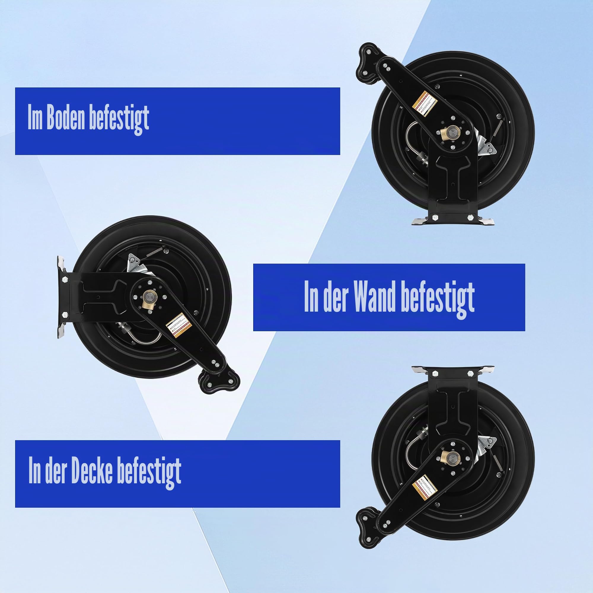 FIXFANS Hochdruckreiniger-Schlauchtrommel für Wasser/Luft/Öl, 0,95 cm x 15,2 m, Stahl, zweiarmig, automatisch einziehbar, Hochdruckreiniger-Schlauchtrommel, robuste Schlauchtrommel, 4000 PSI