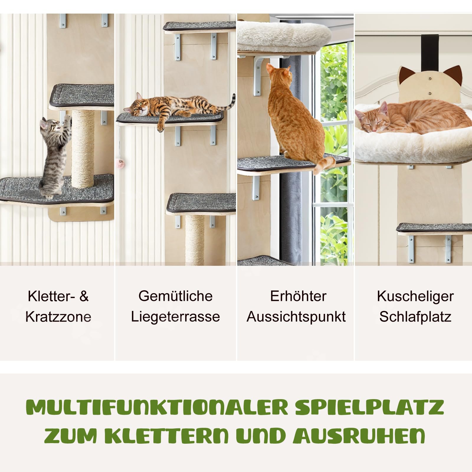 5‑stufiger Tür‑Kletterbaum für Katzen – Vertikaler Katzenbaum mit vollflächig textilbezogenen Plattformen und Kratzbaum für kleine bis mittelgroße Katzen