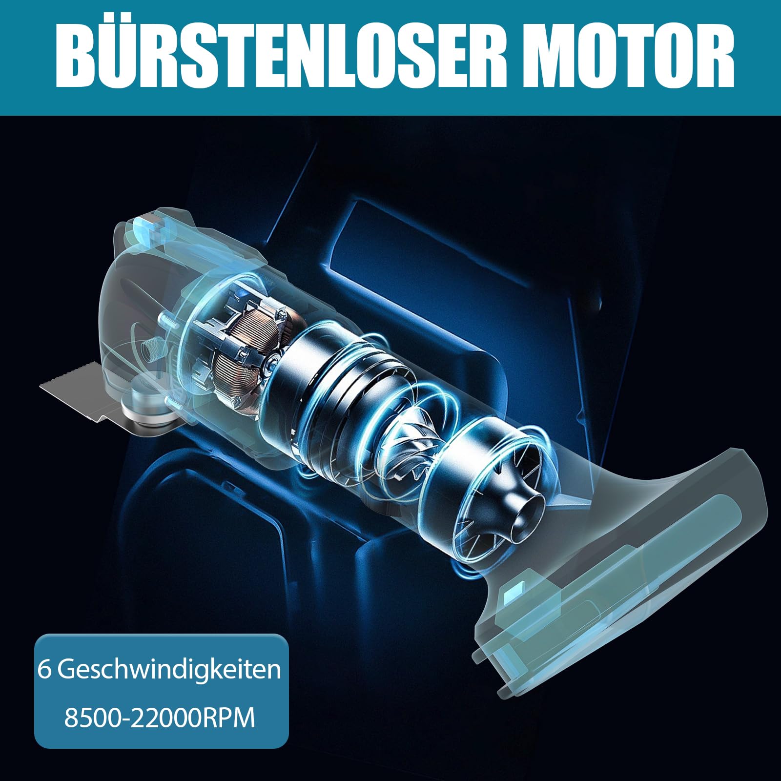 Herramienta multifunción a batería, con 2 baterías de 1500 mAh, sierra oscilante sin escobillas de 300 W, ángulo de oscilación de 4°, 6000-22 000 rpm, con 22 accesorios
