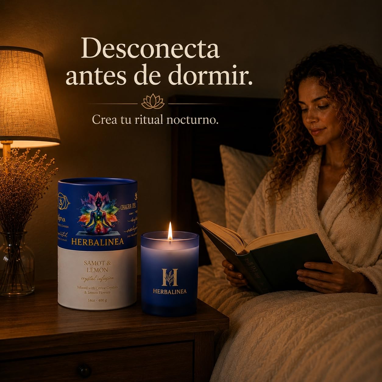 Candela profumata in 100% cera di soia con pietre naturali e fiori secchi, chakra del terzo occhio, candela profumata per meditazione, yoga e relax, decorazione zen, regalo originale per donna, 160 g