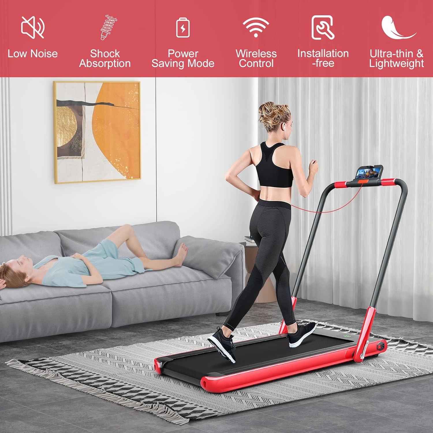SAFEPLUS Foldable Treadmills for Home, 2 in 1 Walking Pad Portable Folding Under DeskTreadmills with Walk and Jog & Run Modes for Office Treadmil