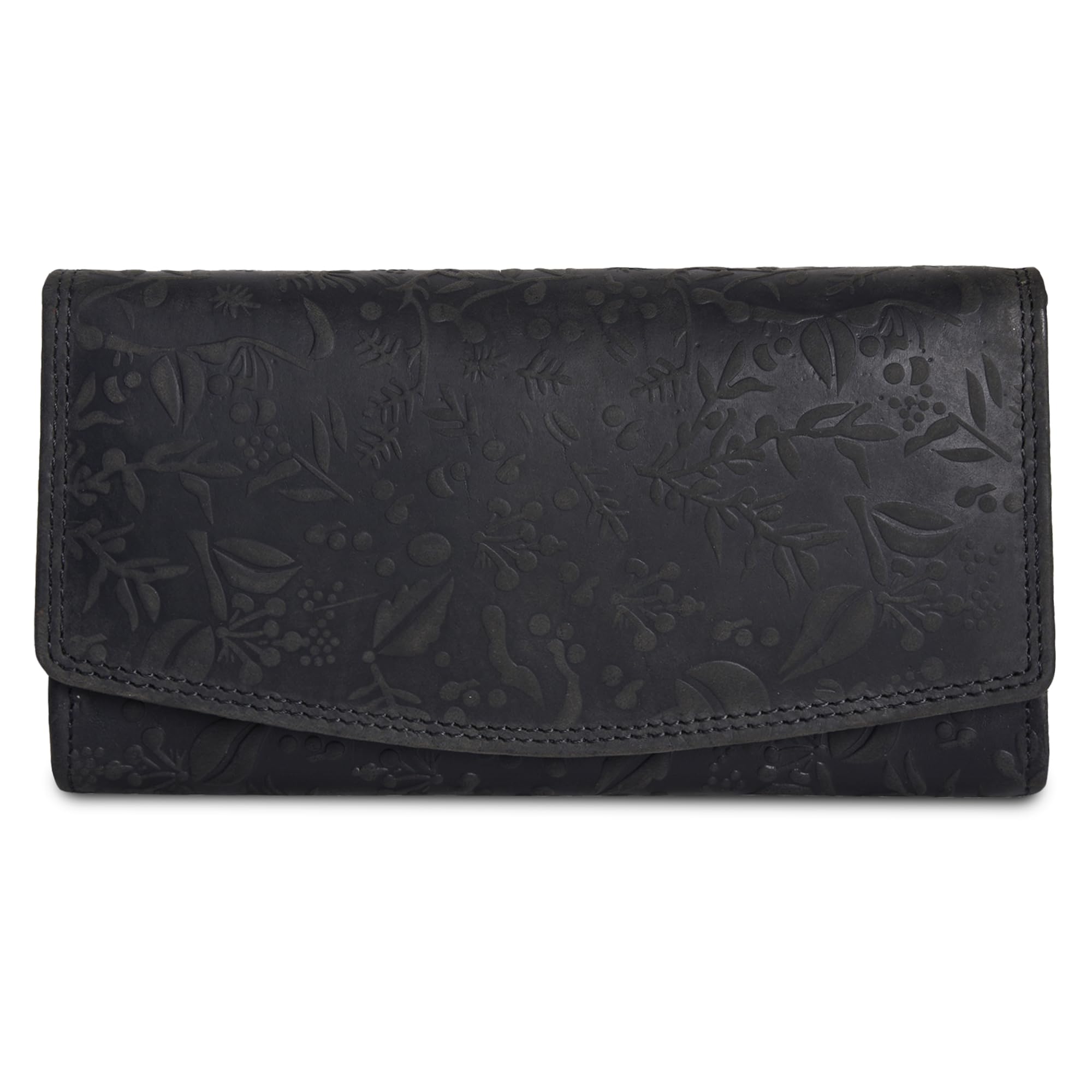 VALENCHI Women's Leather Wallet - RFID Blocking Wallet - Ladies Clutch Hand Purse With Card Holder Slots (Black Oily Hunter LW03)