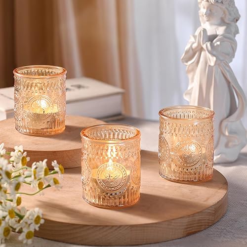 Miniatura 5 de 12 Pcs Gold Votive Candle Holders, Glass Candle Holders Embossed Tea Light Candle Holder for Wedding Table Centerpiece, Home Decor, Birdal Shower,