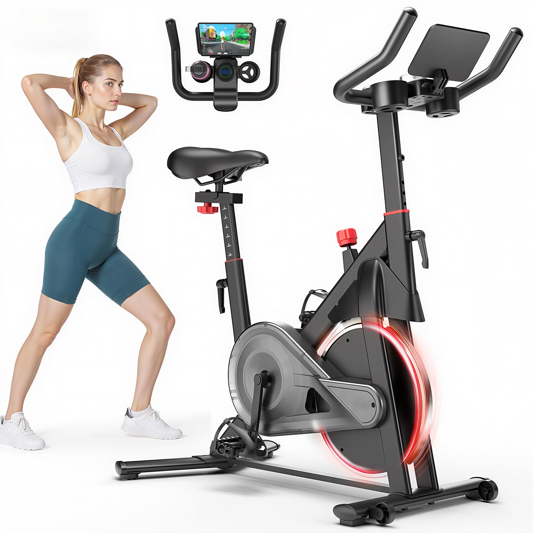 Sponsored Ad - Exercise Bike, Indoor Cycling Bike with 32 Levels of Adjustable Magnetic Stationary Bike, Cycle Bike with 300lbs Weight Capacity, Workout Bike with PitPat App & Comfortable Seat Cushion