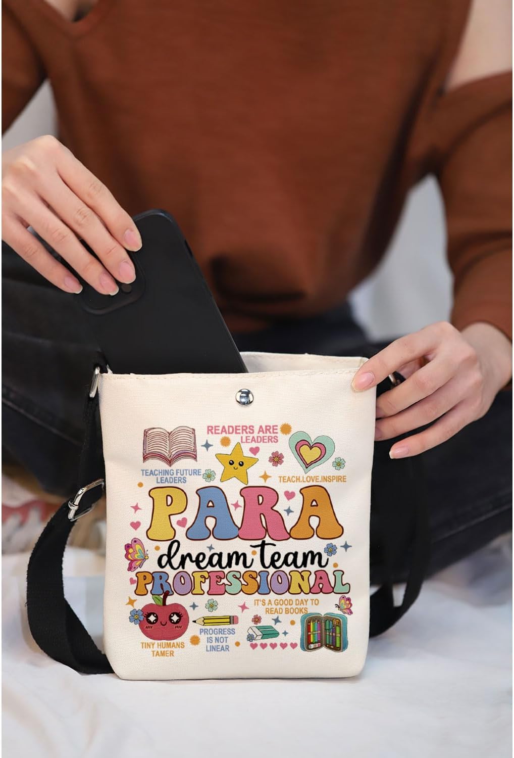 MAOFAED Paraprofessional Gift， Teacher Aide Gift， Para Appreciation Gift， Paraprofessional Dream Team Crossbody Bag - Image 2
