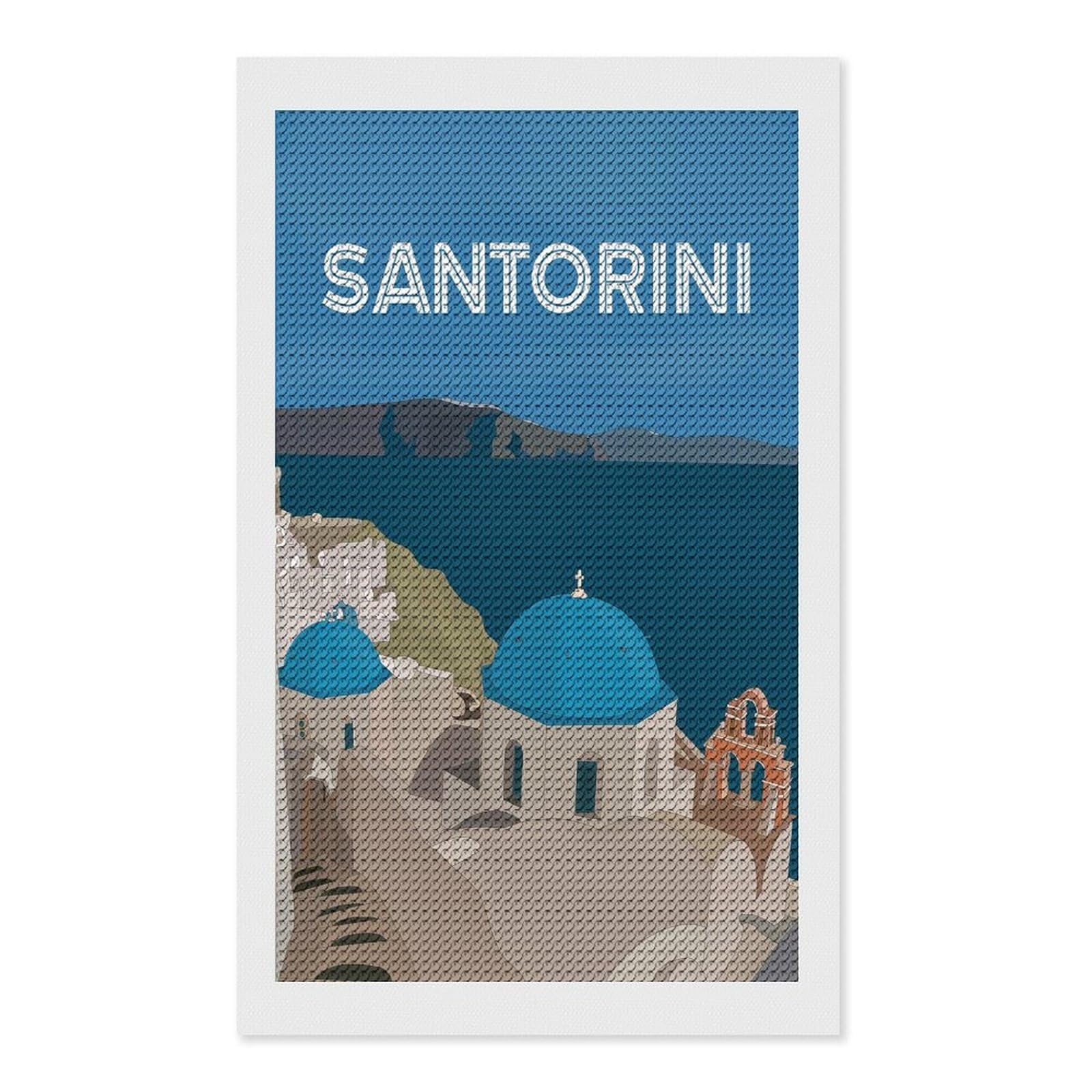 Junmoney Santorini Greece(2) DIY Diamond Art Canvas Kit 12"x20", Farmhouse Decor, Vintage Style Decor, Handmade Wall Decor, Canvas Picture