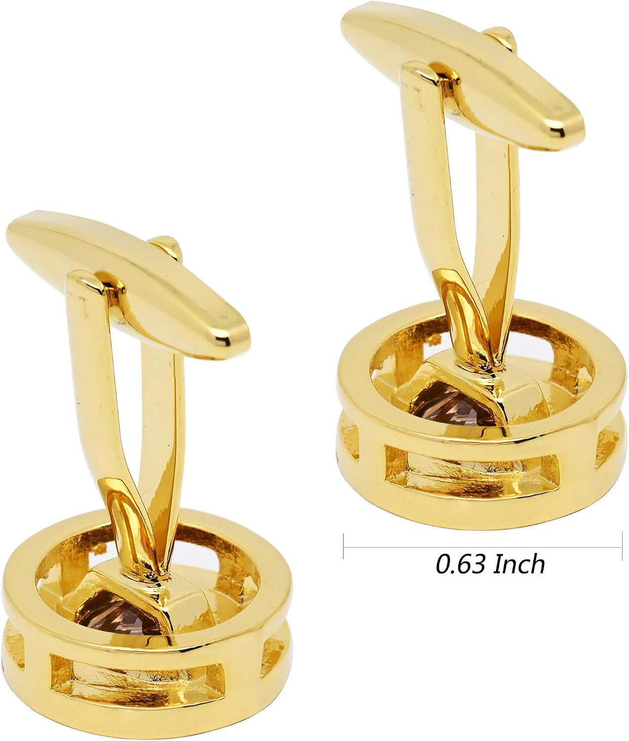Round Cufflinks for Men Lady with Brown Crystal Gemstone In Gift Case | 14K Gold Plated, Classic Men Cuff Links, Jewelry for Wedding Party Daily Office Formal or Casual Wear Events Tuxedo Dress
