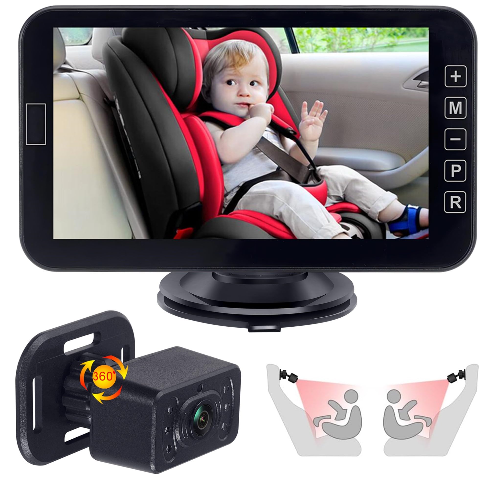Rear Seat Baby Car Camera for Backseat, Car seat Camera Rear Facing Quick-Install Car Monitor for Baby, Crystal Clear Eye Friendly Night Version, 360° Rotatable (KB71 7 inch)