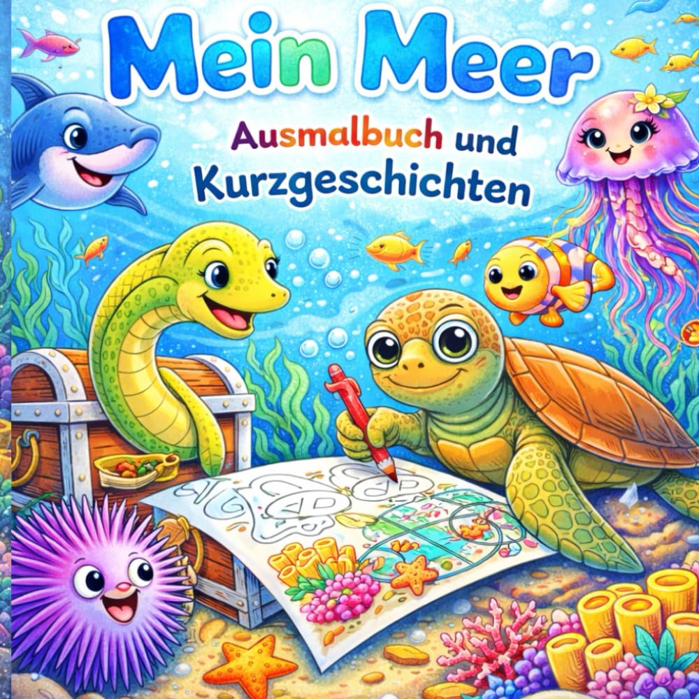 Mein Meer - Ausmalbuch und Kurzgeschichten: 40 Seiten Malspaß und kurze Geschichten rund ums Meer über Freundschaft, Gefühle und wichtige Werte - für Kinder bis 7 Jahre