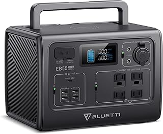 BLUETTI EB55 Portable Power Station, 700W/537Wh Solar Generator with 4 110V Pure Sine Wave AC Outlets, 2 100W USB-C, Wireless Charging, LiFePO4 Battery Backup for Camping Outdoor Trip Power Outage