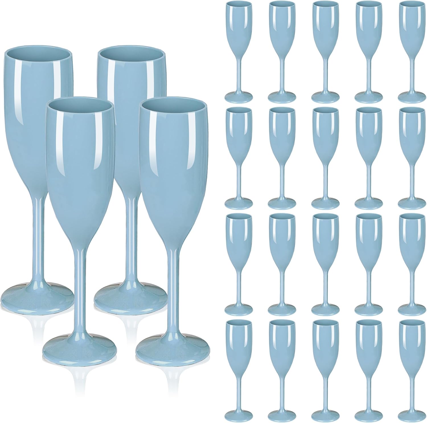 Plastic Champagne Flutes Blue Set of 24, Acrylic Glasses Goblets Cups Toasting Shatterproof Reusable Flute, for Wedding Party Mimosa Bar Anniversary Christmas Birthday (24, BLUE) Blue 24