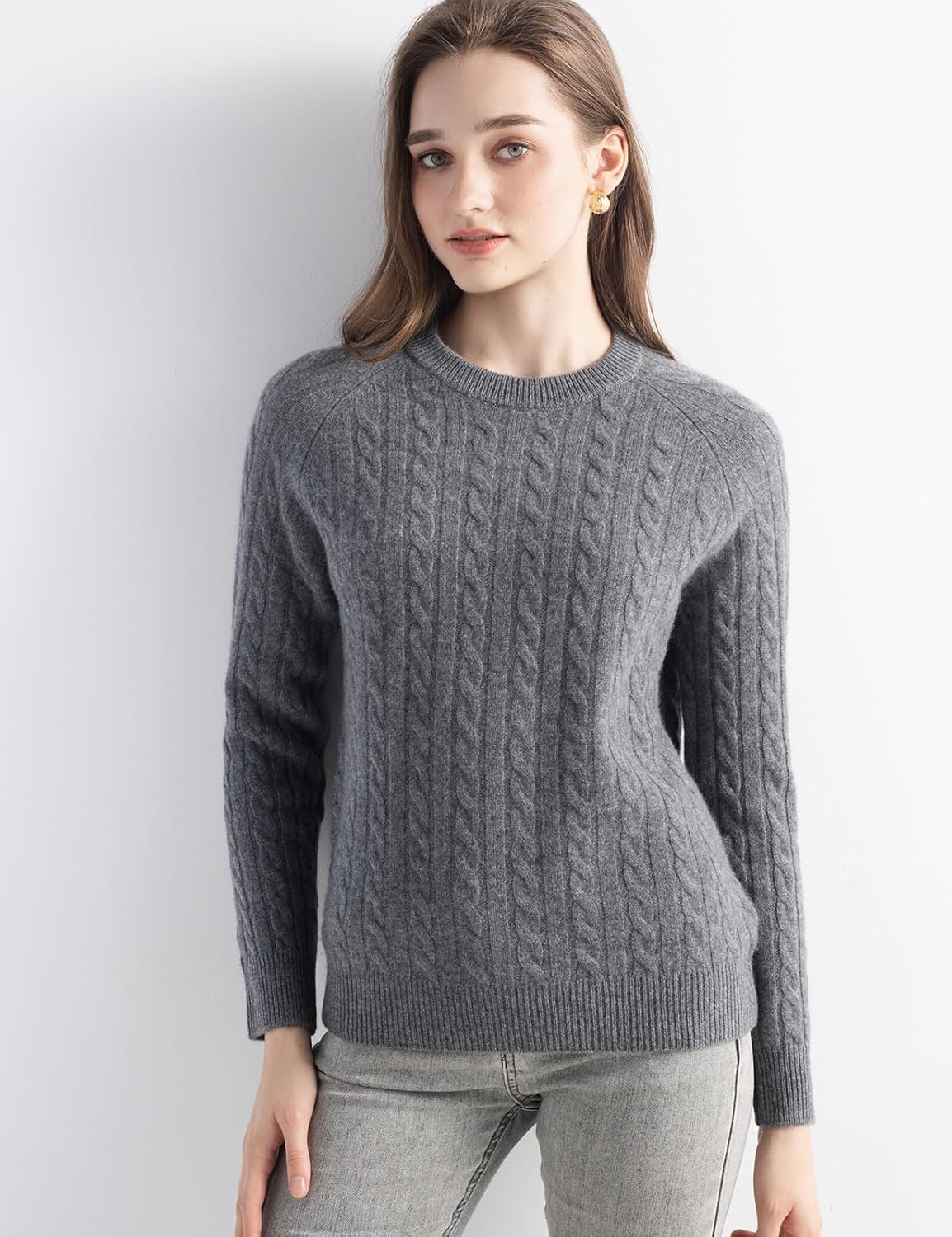 Chanyarn Women's 100% Cashmere Soft Cable Knit Crew Neck Sweater Rib Knit Top Fall Winter Long Sleeve Basic Pullover - Image 3