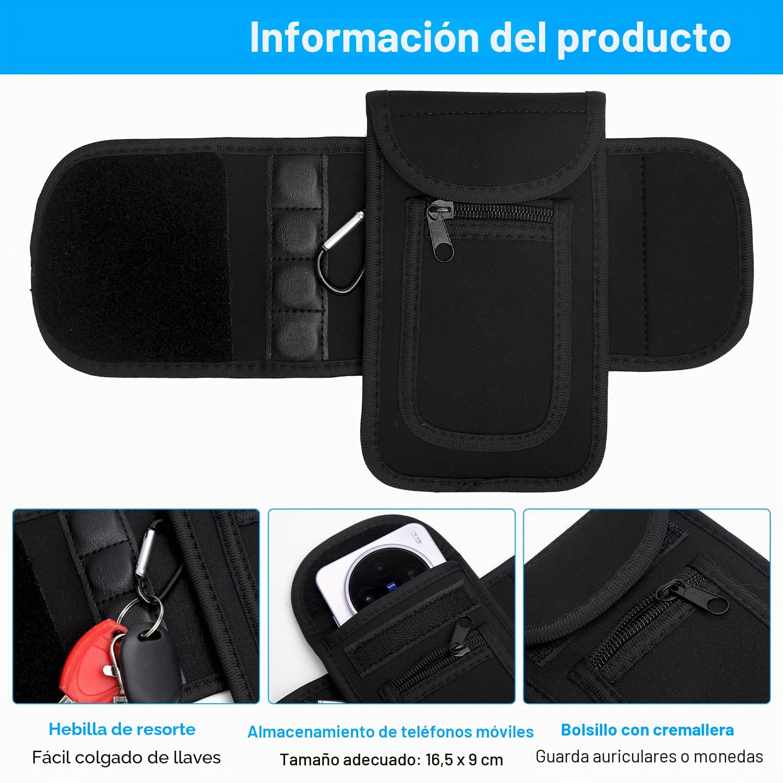 APOMOONS Bolsa magnética de Gimnasio para Botella de Deporte, Bolsa magnética para Botella de Agua, Bolsa magnética con Compartimentos para teléfono móvil, Accesorios de Gimnasio