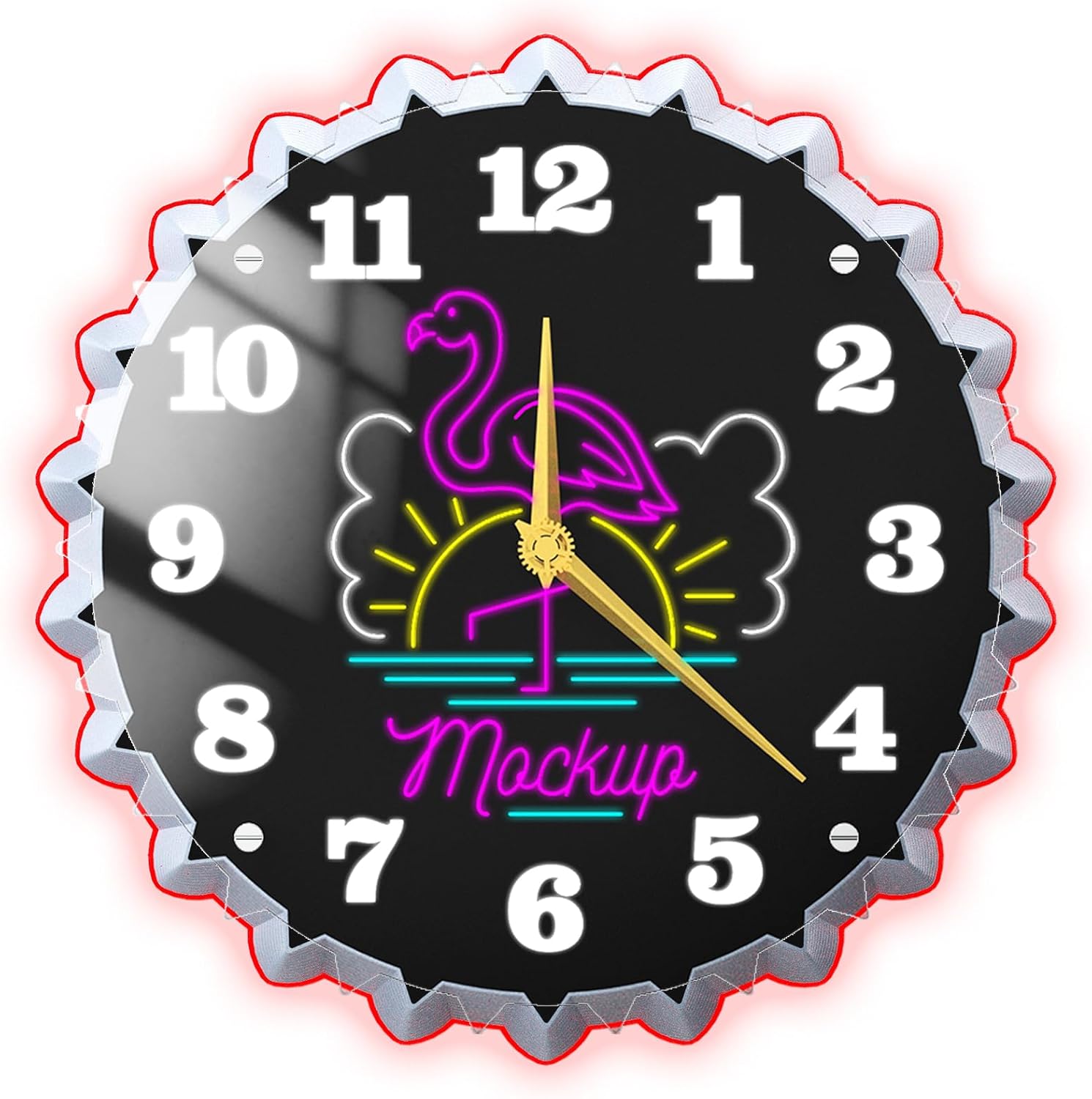 Flamingo Wall Clock, 12 Inch neon wall Clock, 3D Glow Effect, Silent Non-Ticking, Ideal for Bedroom, Beachfront Cafés, Tropical Themed Parties, Livingroom, Tropical Style Office Decor