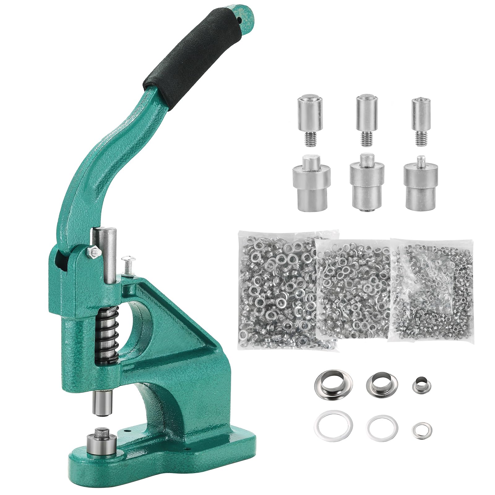 DASBET Máquina de ojales de presión manual de 3 troqueles (#0#2#4) | Kit de herramientas de ojales con 1500 ojales