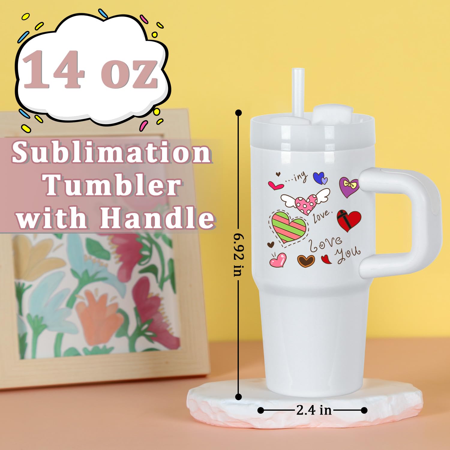 Amazon.com | 4 Pack 14 Oz Sublimation Tumbler with Handle and Straw for  Kids, Stainless Steel Sublimation Tumblers Blanks Bulk, Individually Boxed:  Tumblers & Water Glasses