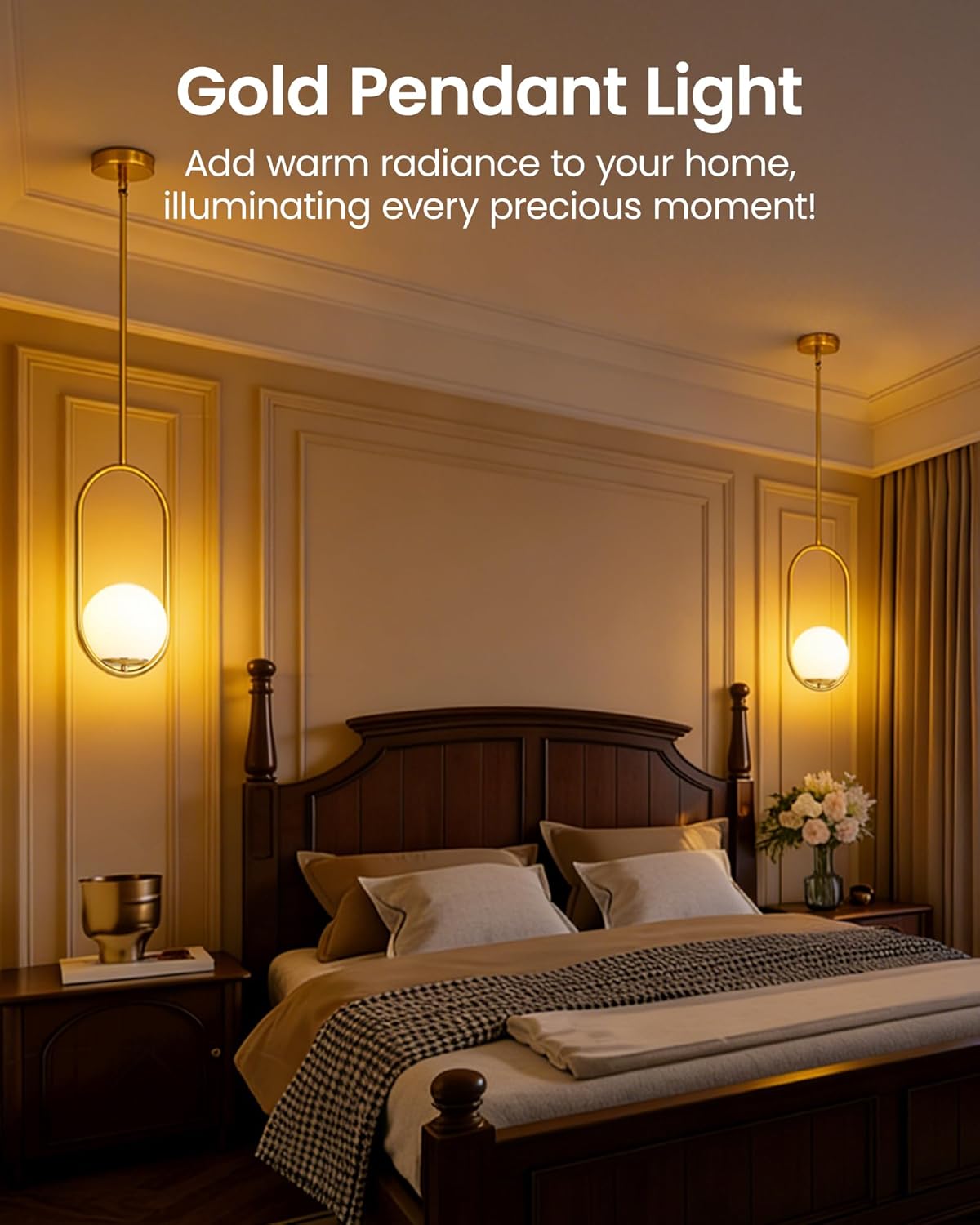 Yunnix Pendant Lights Kitchen Island, Pendant Light Fixtures, Modern Gold Globe Glass Pendant Lighting, Brass Mid Century Chandelier One Light for Bathroom Bedroom Dining Room(Bulb Not Included)