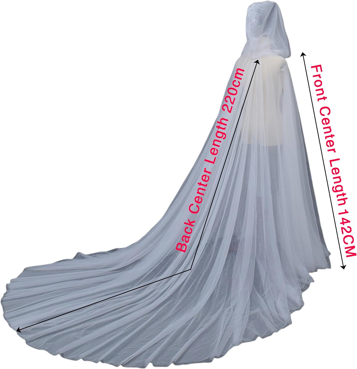 Adult Vampire Hooded Cape Gothic Costume Robe Wedding Tulle Cloak Hooded Shawl Witch Cosplay with Long Train