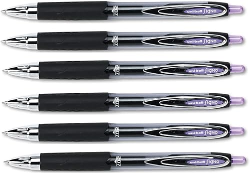 Uni-Ball Signo 207 - Bolígrafos retráctiles de tinta de gel, 0.028 in, punta media, 6 unidades (morado, mediano)