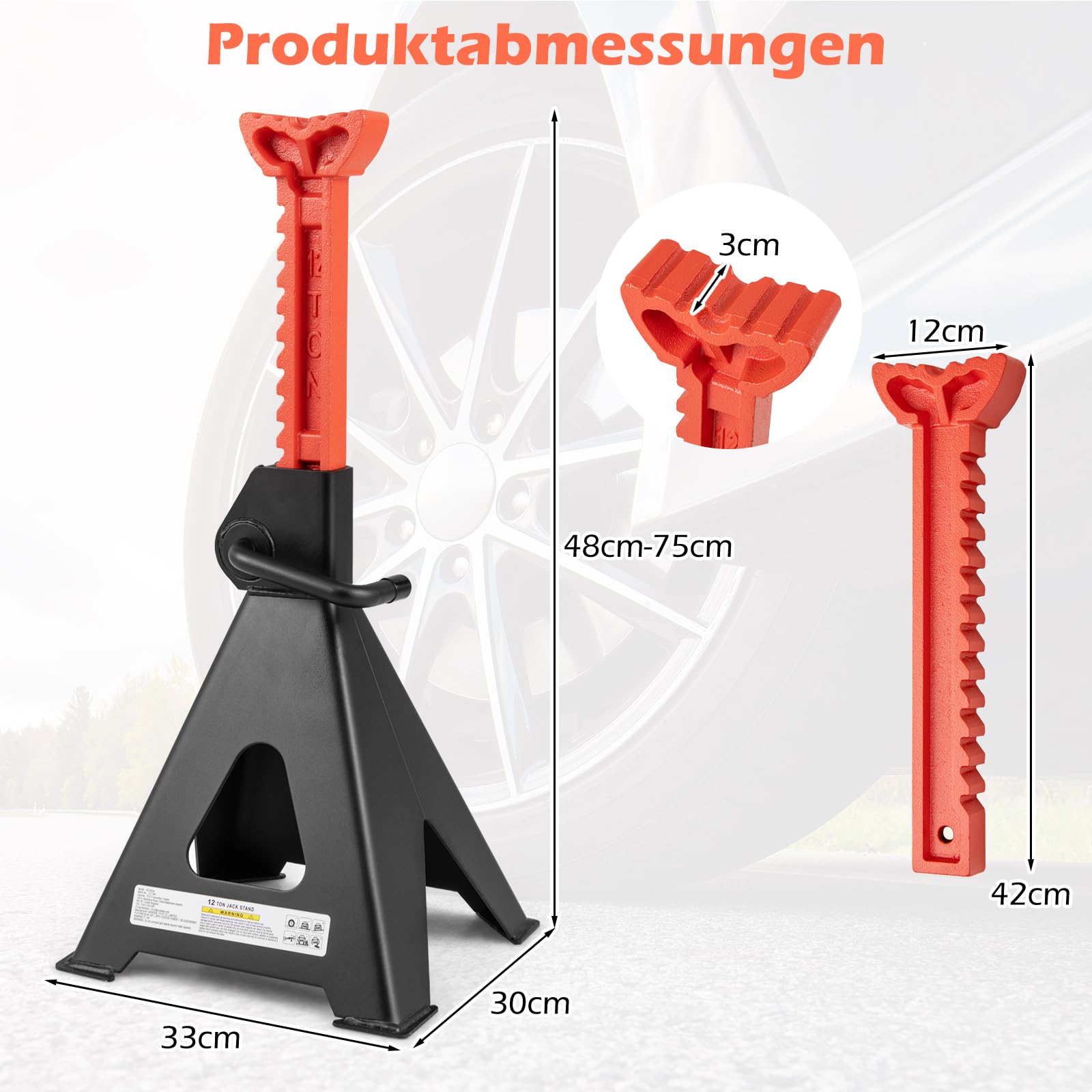 GYMAX 2er Set Unterstellbock, Stützbock bis 12 t, Böcke höhenverstellbar 48-75 cm, automatische Verriegelung, Automotive Unterstellbock für Reparaturen, Wartung und Reifenwechsel