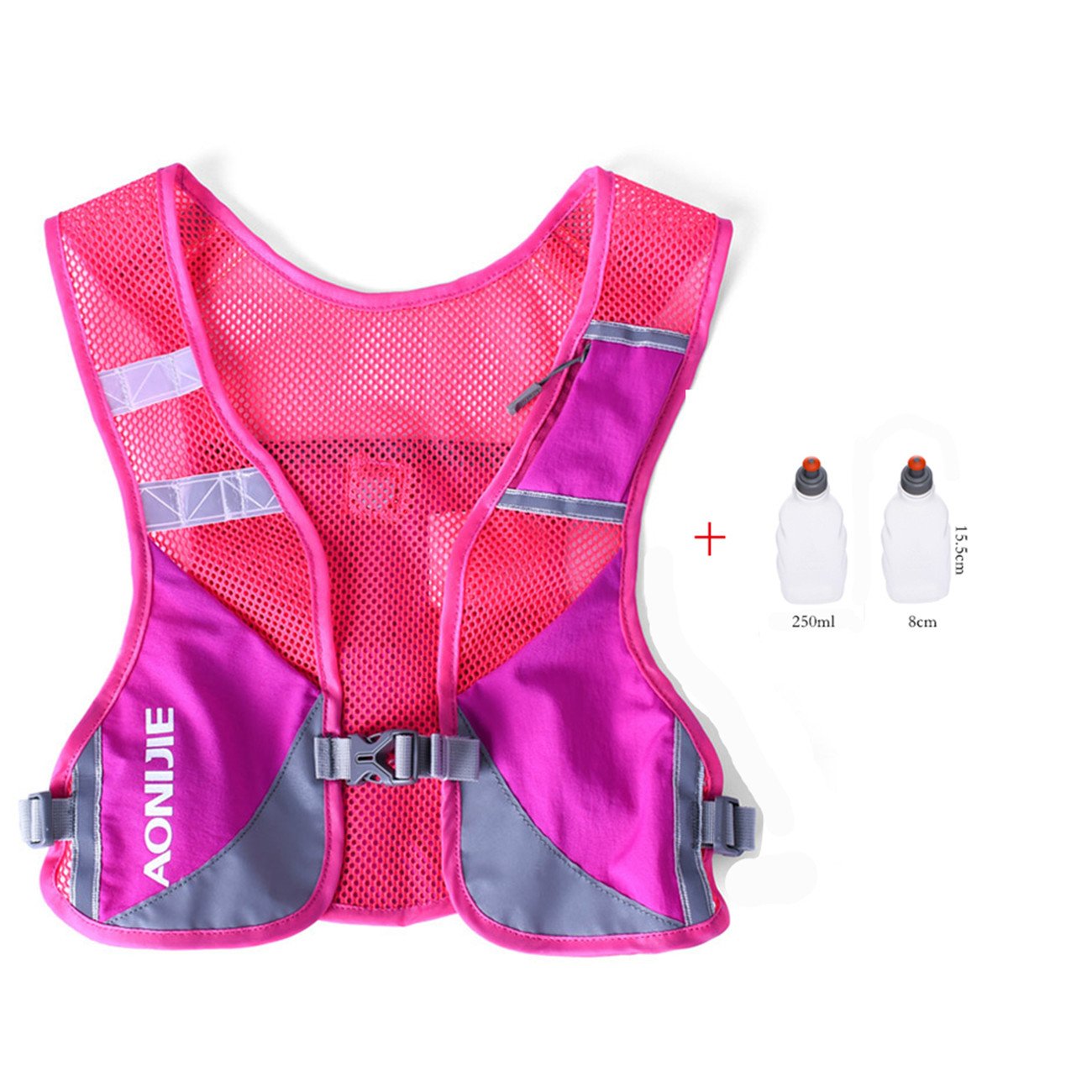 AONIJIE Outdoor Hiking Hydration Backpack Marathon Backpack Male Lightweight Vest Climbing Cycling Backpack (Rose + 2 Pcs 250ML Bottles)